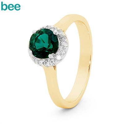 9ct Yellow Gold Created Emerald And Diamond Ring