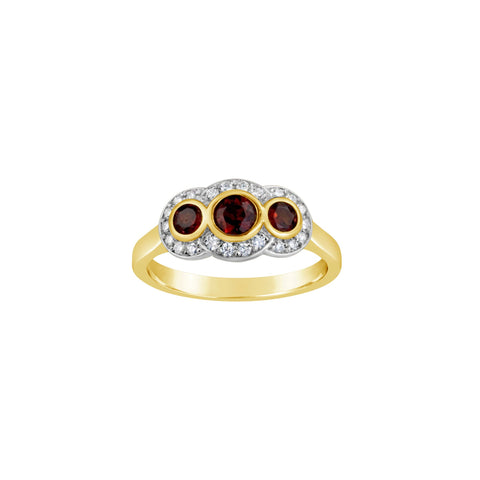 9ct Yellow Gold Garnet and Diamond Gold Ring