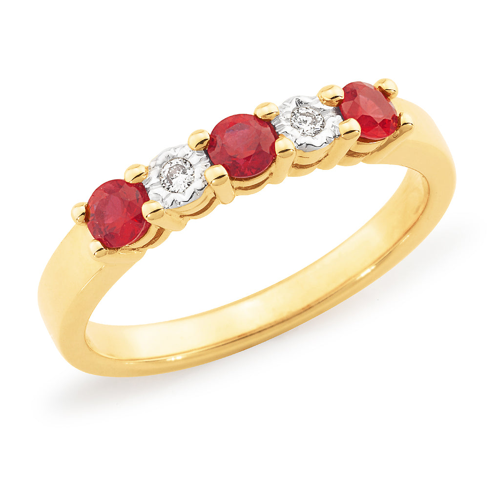 9ct Natural Ruby and Diamond Eternity Ring