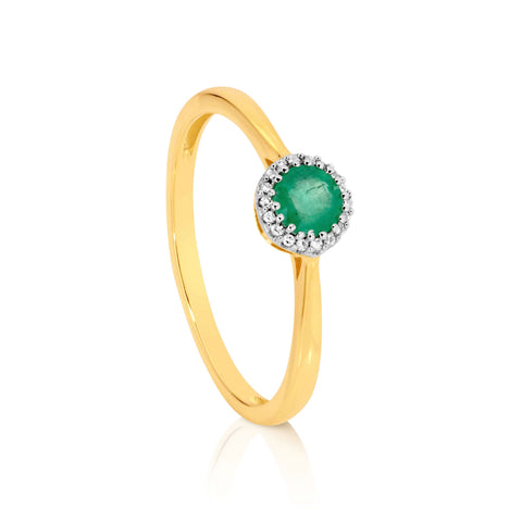 9ct Yellow Gold Natural Emerald and Diamond Ring