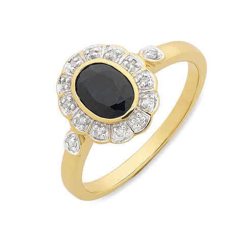 9ct Yellow Gold Sapphire and Diamond Ring