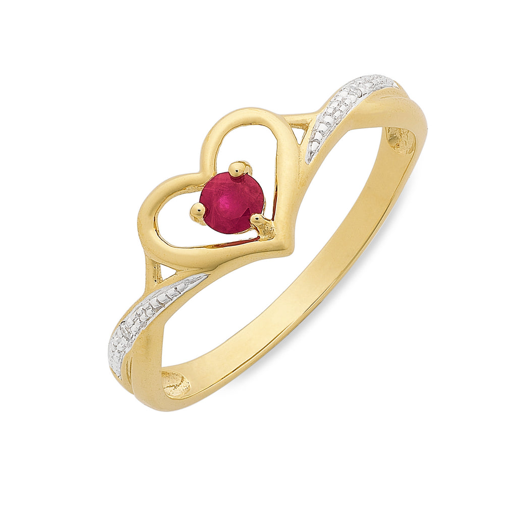 9ct Yellow Gold Natural Ruby and Diamond Ring