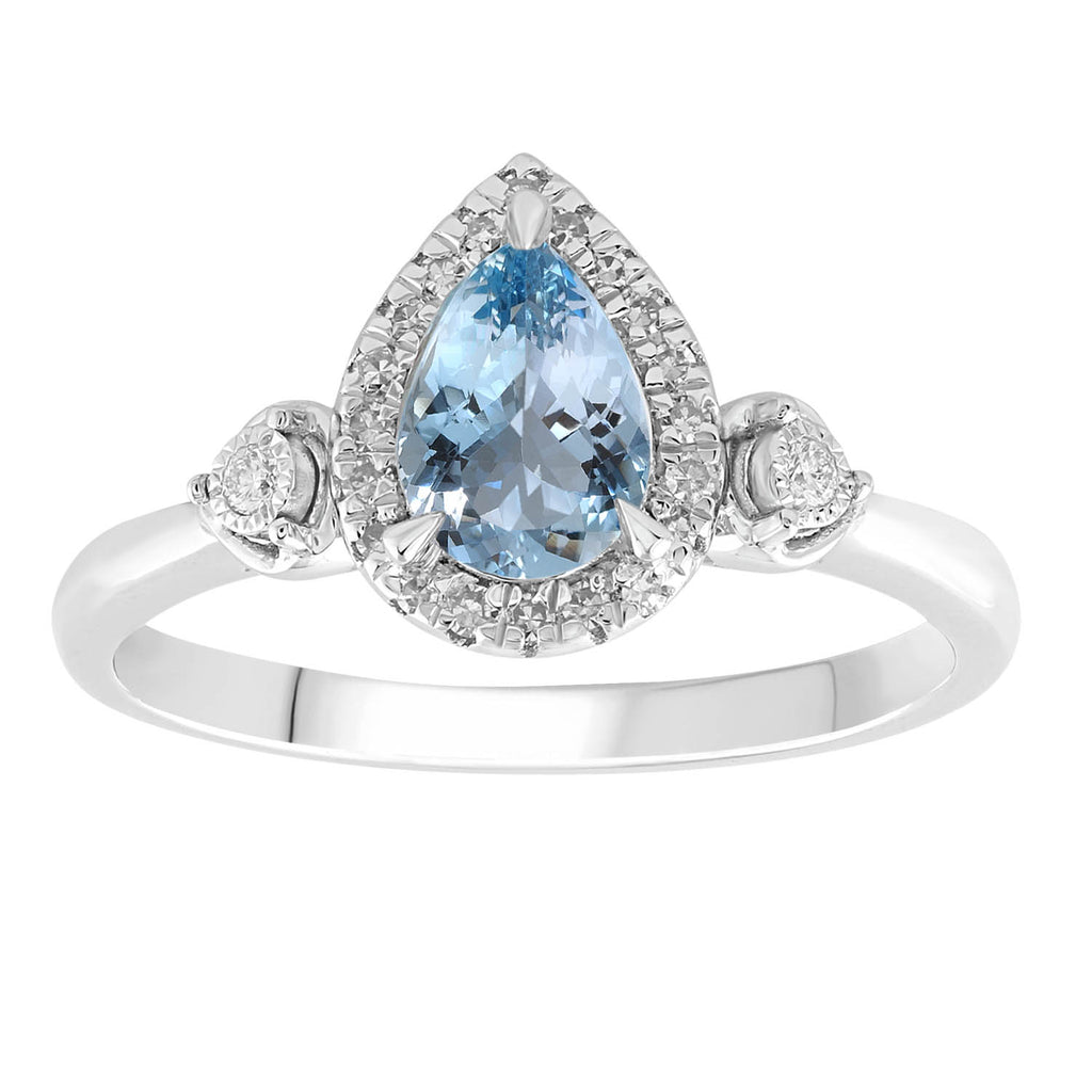 9ct White Gold Aquamarine and Diamond Ring