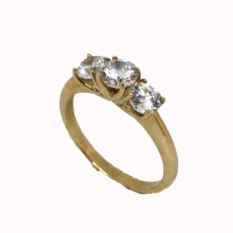 9ct Yellow Gold Classic 3 Stone Cubic Zirconia Dress Ring