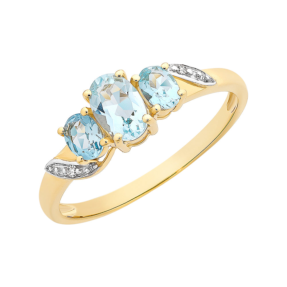9ct Aquamarine and Diamond Ring