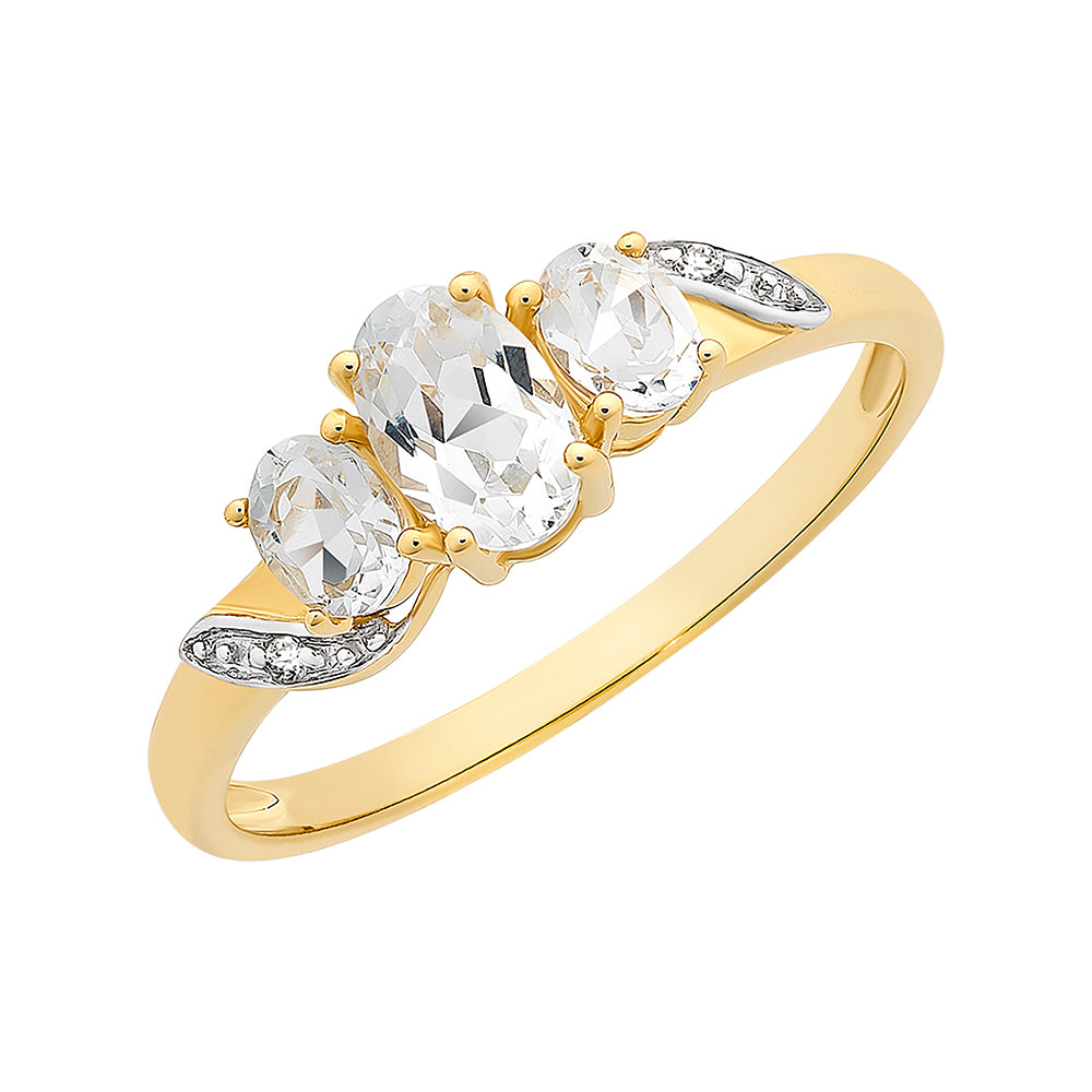 9ct Yellow Gold White Gold Topaz And Diamond Ring