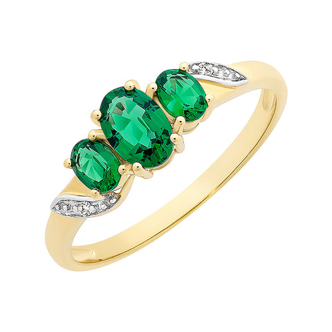 9ct Yellow Gold Emerald And Diamond Ring