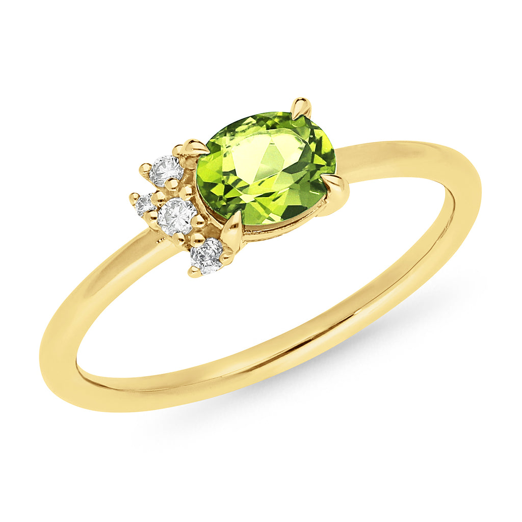 9ct Yellow Gold Peridot and Diamond Ring