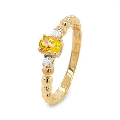 9ct Yellow Gold Citrine and Diamond Ring