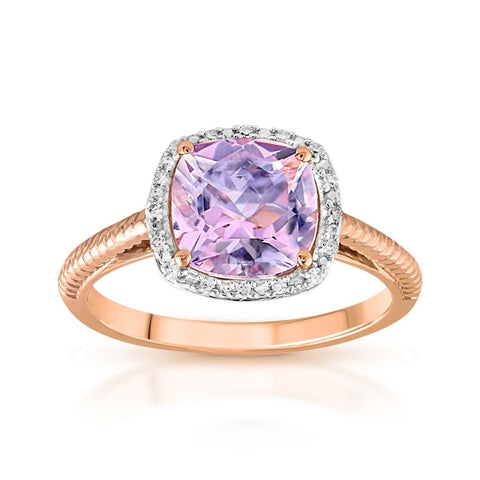 9ct Rose Gold Pink Amethyst and Diamond Ring