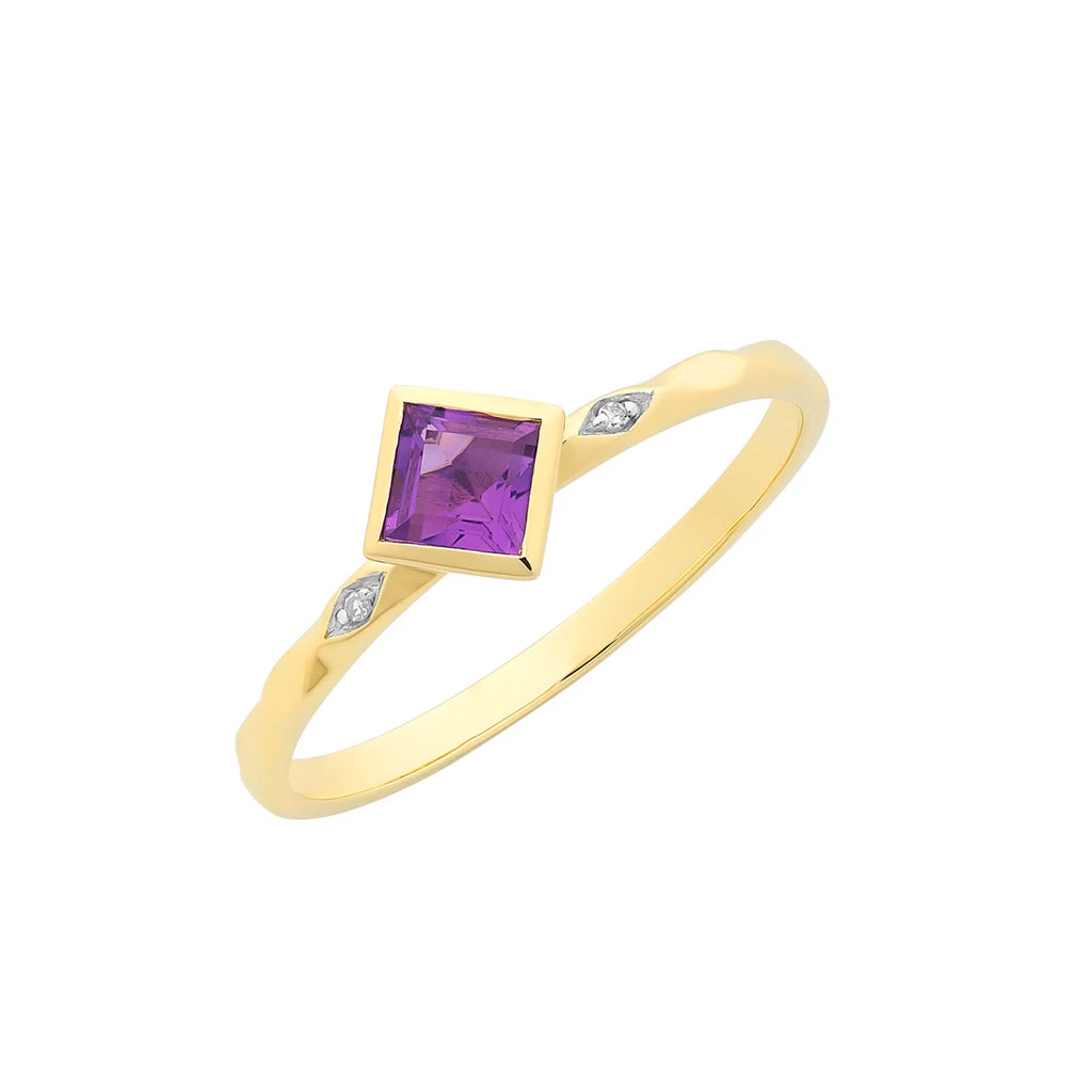 9ct Yellow Gold Amethyst & Diamond Ring