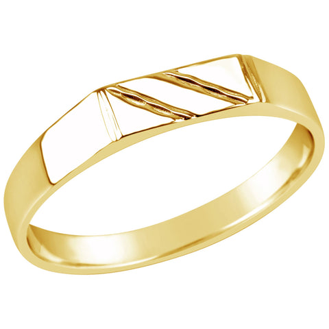 9ct Yellow Gold Gents Striped Flat Top Signet Ring