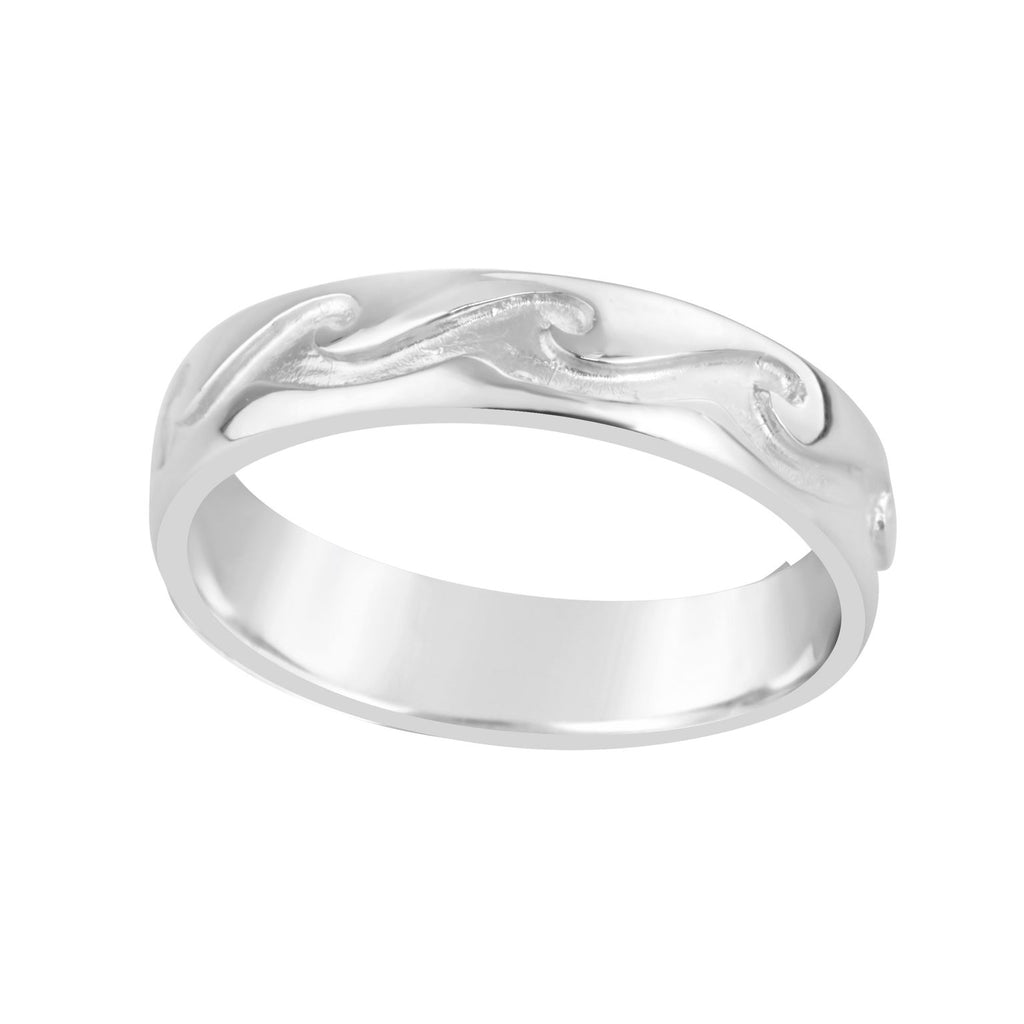 9ct White Gold Gents Wave Ring