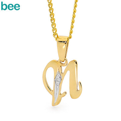 9ct Yellow Gold 'N' Diamond Set Initial Pendant & Plated Chain