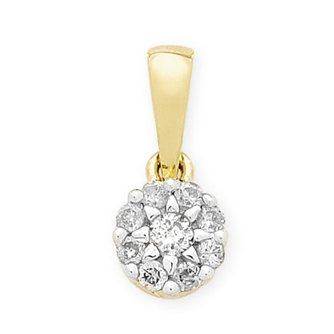 9ct Yellow Gold 25pts Diamond Cluster Pendant