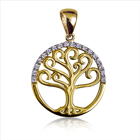 9ct Yellow Gold Diamond Set Tree of Life Pendant and Plated Chain