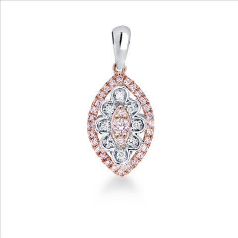 18ct Rose/White Gold Pink Caviar Marquise Shape Pendant