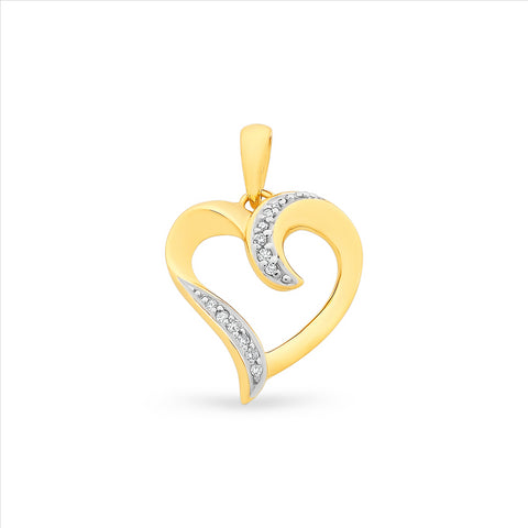 9ct Yellow Gold Diamond Heart Pendant