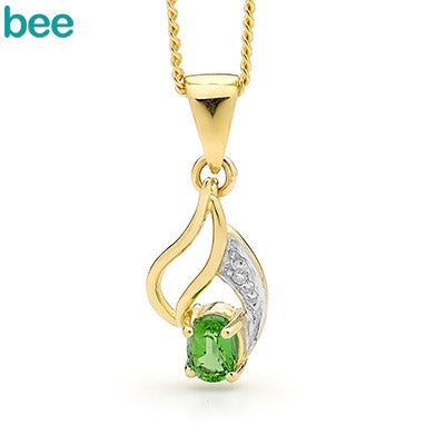 9ct Yellow Gold Created Emerald And Diamond Pendant