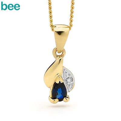 9ct Yellow Gold Sapphire And Diamond Pendant & Plated Chain