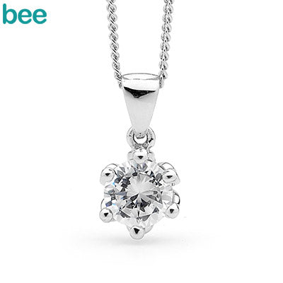 9ct White Gold Round Cubic Zirconia Pendant