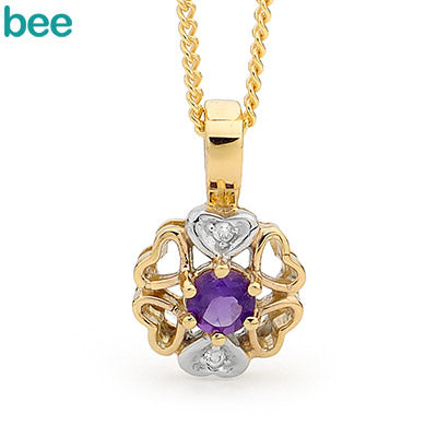 9ct Yellow Gold Diamond And Amethyst Pendant