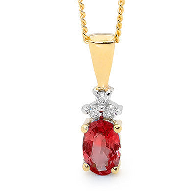 9Ct Yellow Gold Ruby And Diamond Pendant