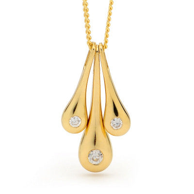 9ct Yellow Gold 3 Tear Drop Pendant And Plated Chain