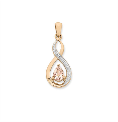 9ct Rose Gold Morganite And Diamond Pendant