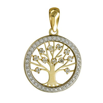 9ct Yellow Gold Cubic ZirconiaTree of Life Pendant