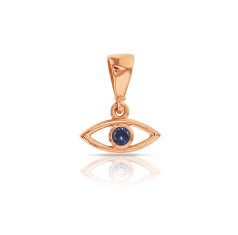 9ct Rose Gold CZ Evil Eye Pendant and Plated Chain