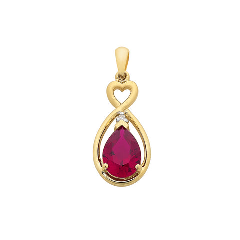 9ct Yellow Gold Created Ruby and Diamond Pendant