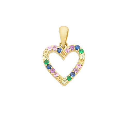 9ct Yellow Gold Multi-Coloured Stone Heart Pendant