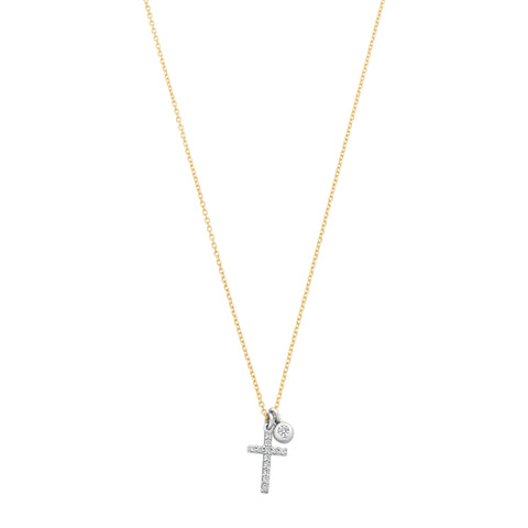 9ct White Gold Cross and Charm Pendant