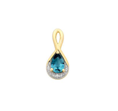 9ct Yellow Gold London Blue Topaz & Diamond Pendant