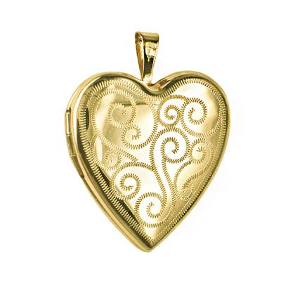 9ct Yellow Gold Scroll Pattern Heart Locket