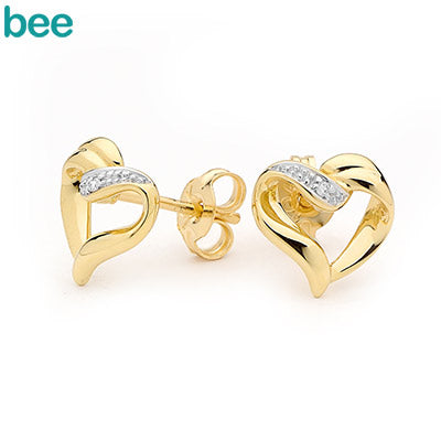 9ct Yellow Gold Diamond Heart Studs