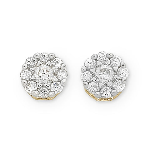 9ct Yellow Gold 1/2ct Diamond Cluster Studs