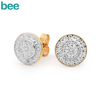 9ct Yellow Gold Diamond Set Halo Studs