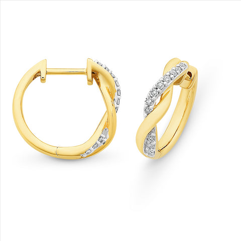 9ct Yellow Gold Diamond Twist Huggies