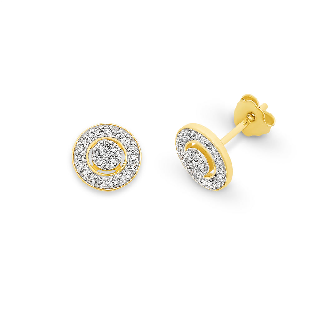 9ct yellow gold diamond stud multi-stone halo earrings tdw0.20ct