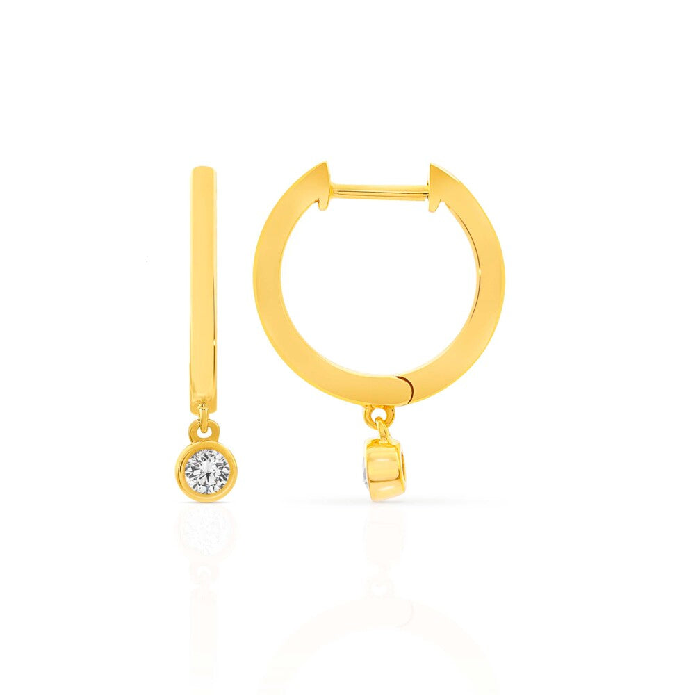 9ct Yellow Gold Diamond Drop Huggie Earrings