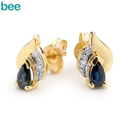 9ct Yellow Gold Sapphire And Diamond Studs