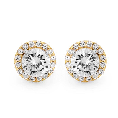 9ct Yellow Gold Cubic Zirconia Halo Studs