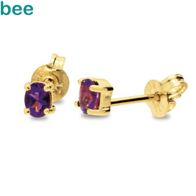 9ct Yellow Gold Oval Amethyst Studs