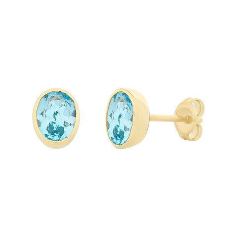 9ct Yellow Gold Blue Topaz Studs