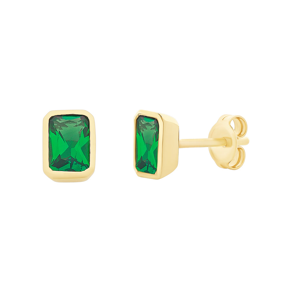 9ct Yellow Gold Created Emerald Studs