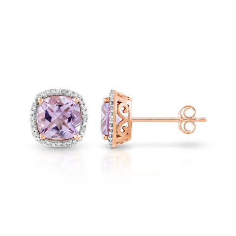 9ct Rose Gold Pink Amethyst and Diamond Earrings