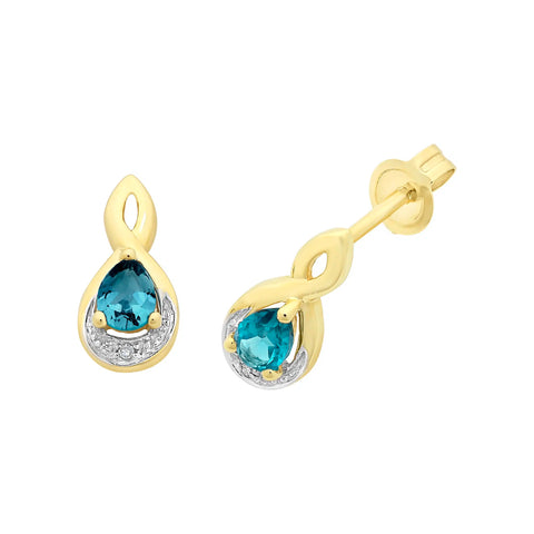 9ct Yellow Gold London Blue Topaz & Diamond Earrings