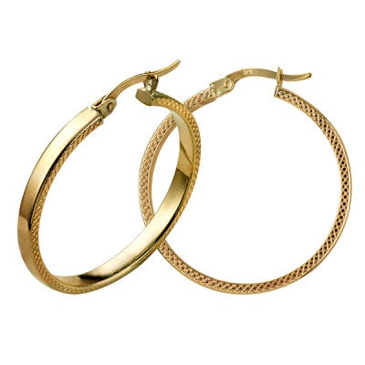 9ct Yellow Gold Large Fancy Edge Hoops